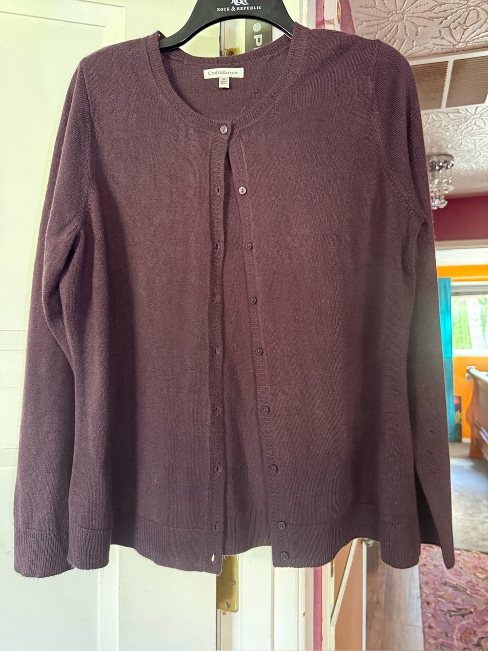 Plum Button-Front Cardigan. Brand new